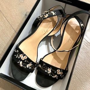 Nanette Lepore "Ruby" Women's Black Floral Ankle Strap Heels Size 7